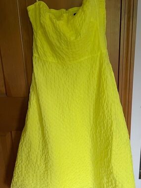J. Crew Neon Yellow Textured Deco-Dot Cotton “Lorelei” Strapless A-Line Dress